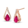 Thumbnail Image 1 of Previously Owned - Pear-Shaped Ruby and 1/15 CT. T.W. Diamond Teardrop Earrings in 10K Rose Gold