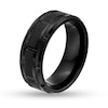 Thumbnail Image 2 of Previously Owned - 8.0mm Multi-Finish Brick Pattern Wedding Band in Tungsten with Black IP
