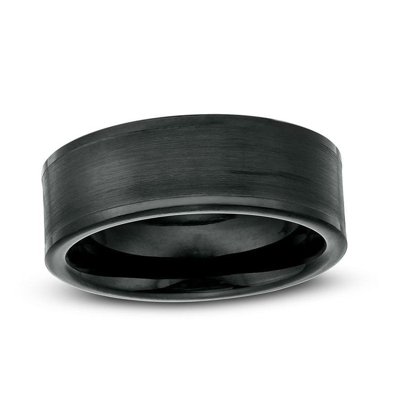 Main Image 1 of Previously Owned - 8.0mm Brushed Inlay Wedding Band in Tungsten with Black IP