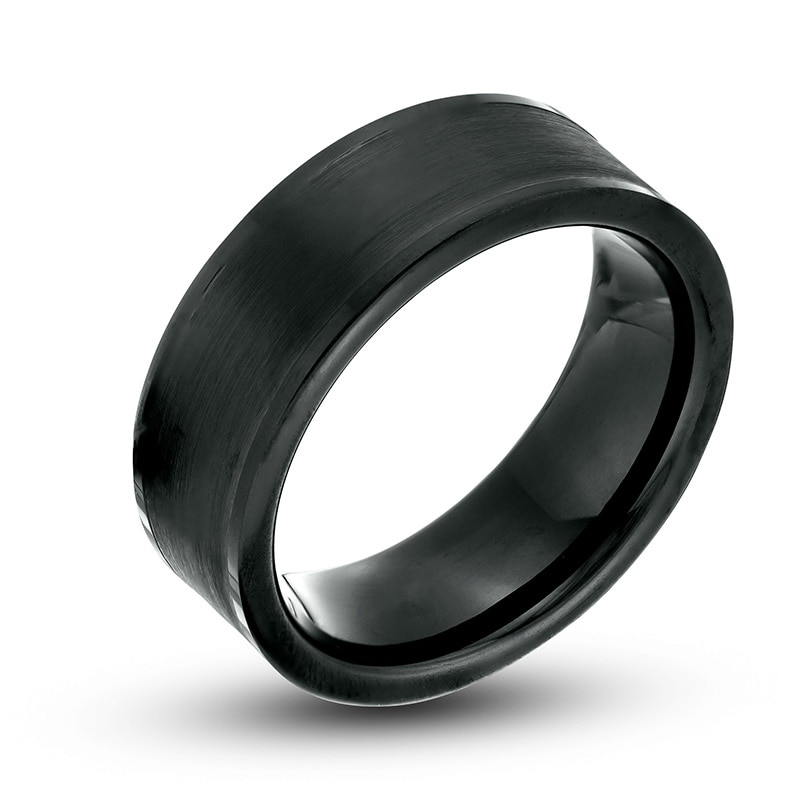 Main Image 2 of Previously Owned - 8.0mm Brushed Inlay Wedding Band in Tungsten with Black IP