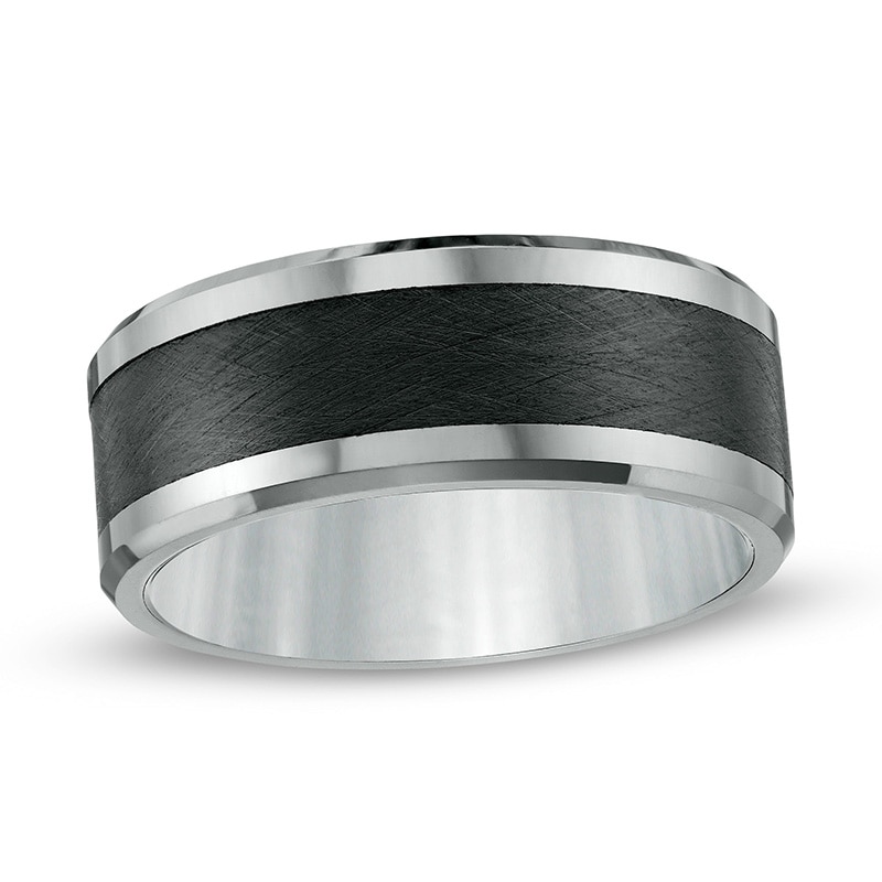 Main Image 1 of Previously Owned - 9.0mm Wedding Band in Tungsten with Brushed Black Ceramic Inlay