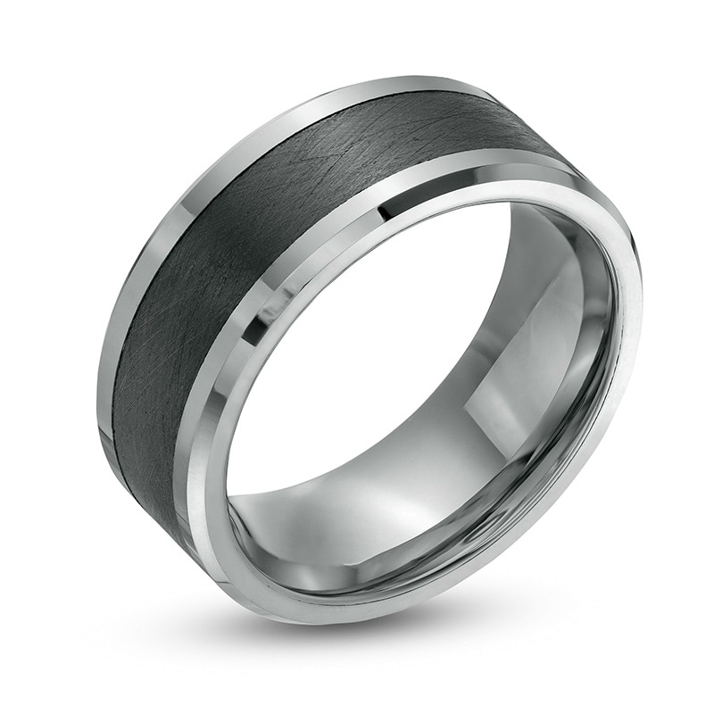 Main Image 2 of Previously Owned - 9.0mm Wedding Band in Tungsten with Brushed Black Ceramic Inlay