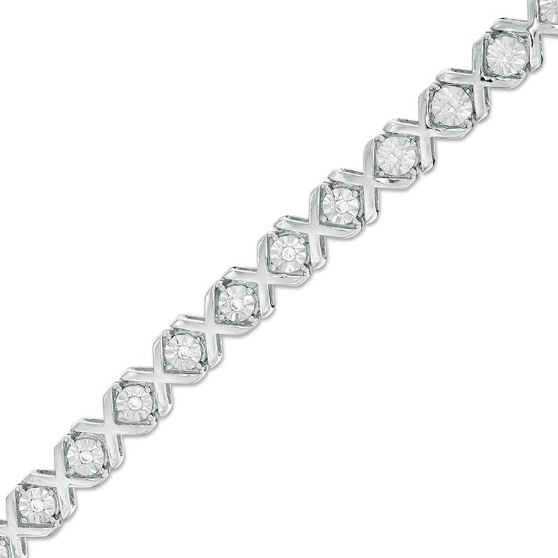 Main Image 1 of Previously Owned - 1/10 CT. T.W. Diamond "XO" Bracelet in Sterling Silver - 7.25"