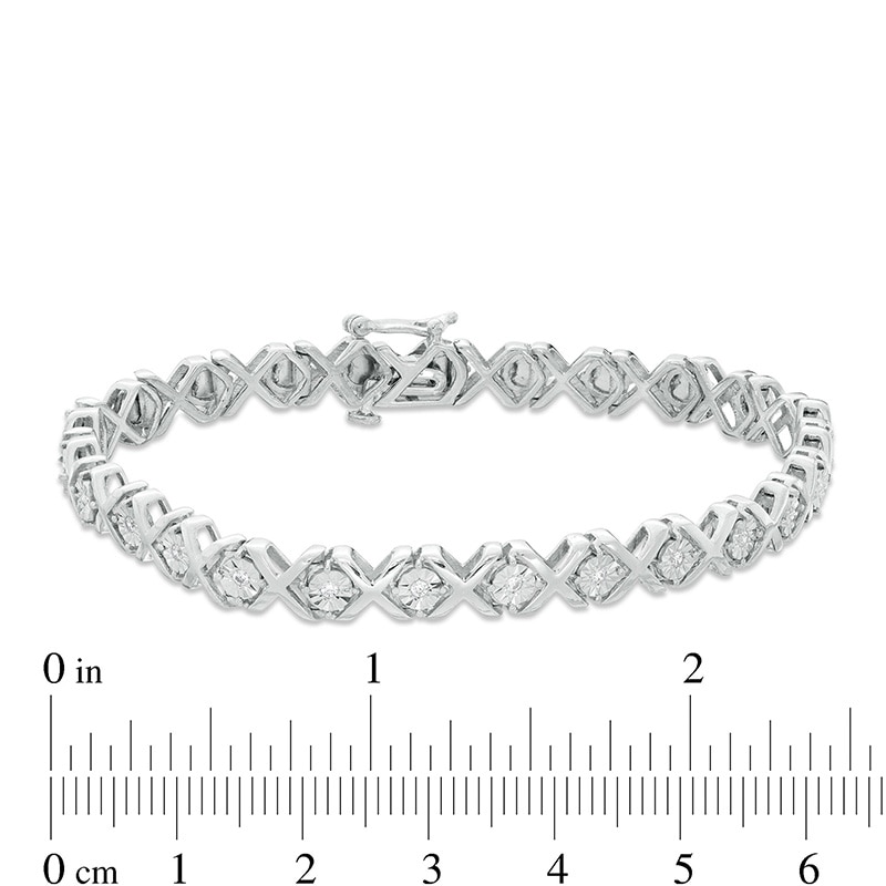 Main Image 3 of Previously Owned - 1/10 CT. T.W. Diamond "XO" Bracelet in Sterling Silver - 7.25"