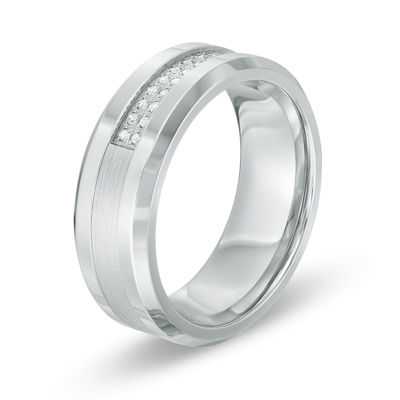Main Image 2 of Previously Owned - Men's 1/8 CT. T.W. Diamond Double Row Wedding Band in Stainless Steel and Cobalt