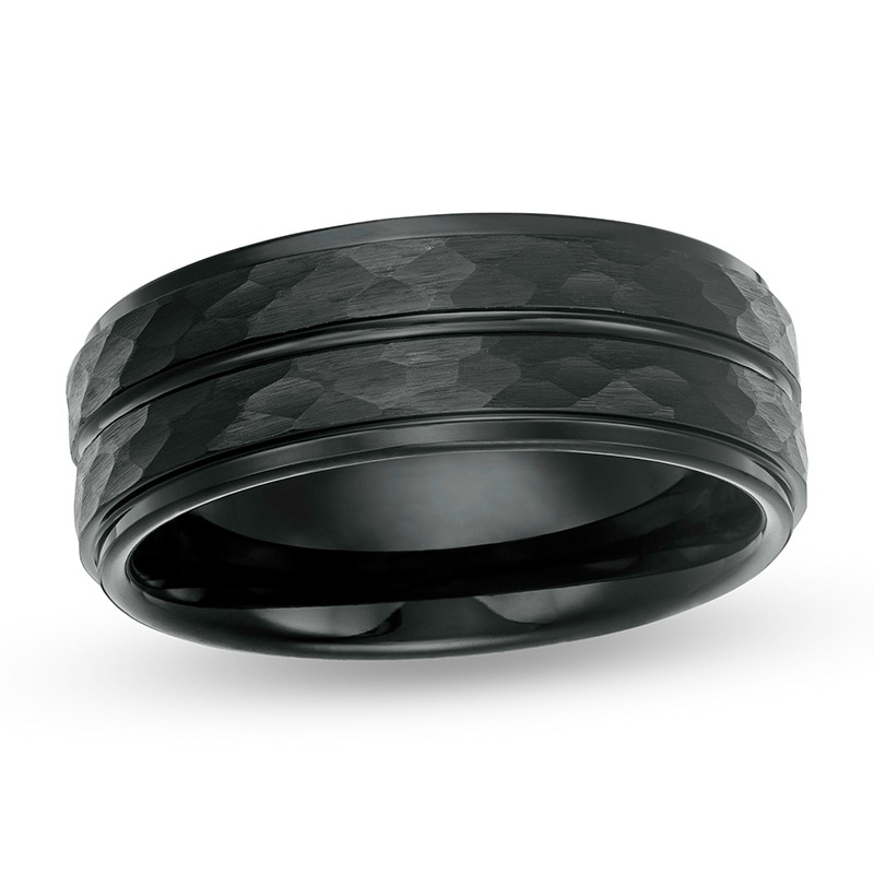 Main Image 1 of Previously Owned - Men's 8.0mm Hammered Groove Wedding Band in Black IP Tantalum