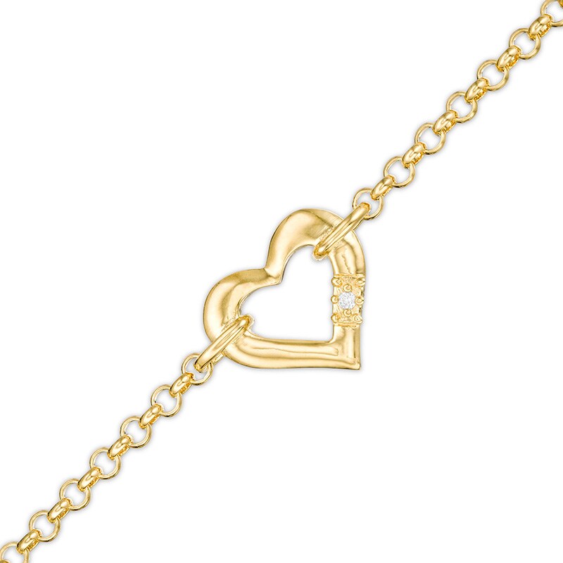 Main Image 1 of Previously Owned - Lab-Created White Sapphire Hearts Station Anklet in Sterling Silver with 18K Gold Plate - 9.0"