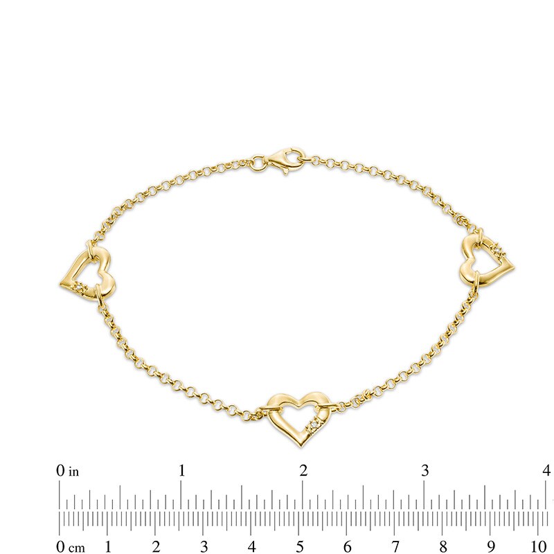 Main Image 3 of Previously Owned - Lab-Created White Sapphire Hearts Station Anklet in Sterling Silver with 18K Gold Plate - 9.0"