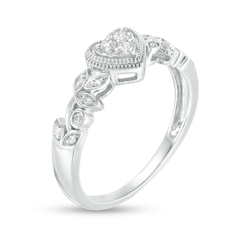 Previously Owned - 1/8 CT. T.W. Diamond Heart Frame Filigree Vintage-Style Promise Ring in Sterling Silver