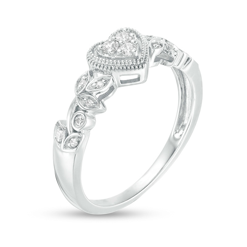 Main Image 3 of Previously Owned - 1/8 CT. T.W. Diamond Heart Frame Filigree Vintage-Style Promise Ring in Sterling Silver