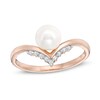Thumbnail Image 1 of Previously Owned-6.0mm Freshwater Cultured Pearl and 1/20 CT. T.W. Diamond Chevron Ring in 10K Rose Gold