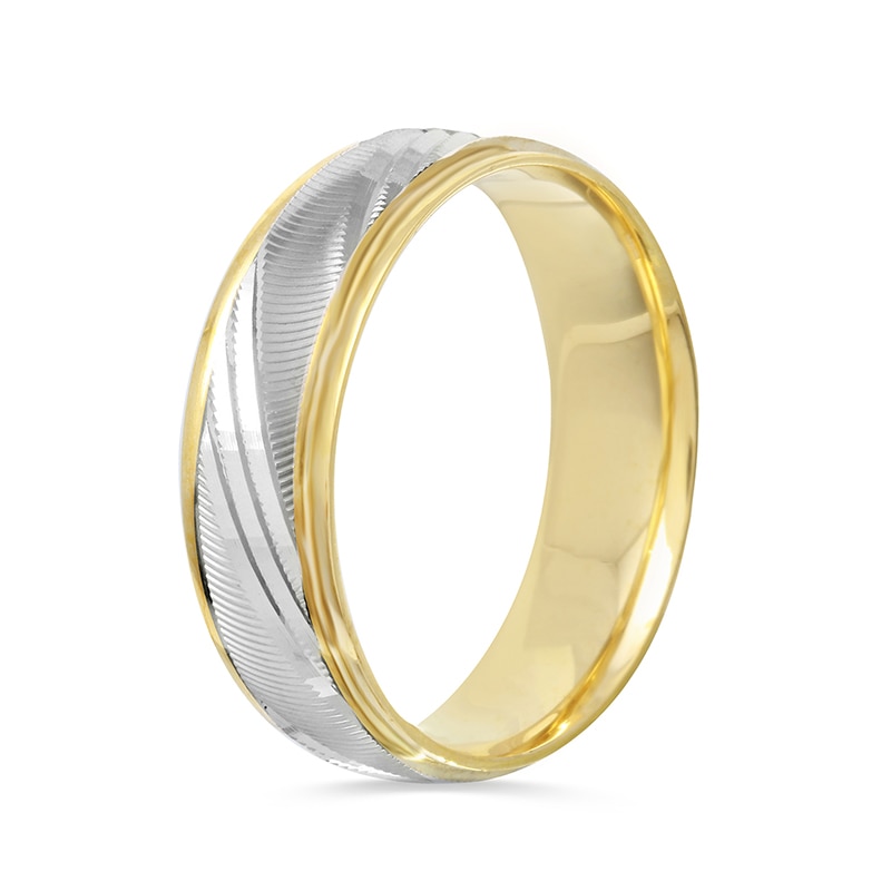 Main Image 3 of Previously Owned - 6.0mm Comfort-Fit Slant Diamond-Cut Wedding Band in 14K Two-Tone Gold