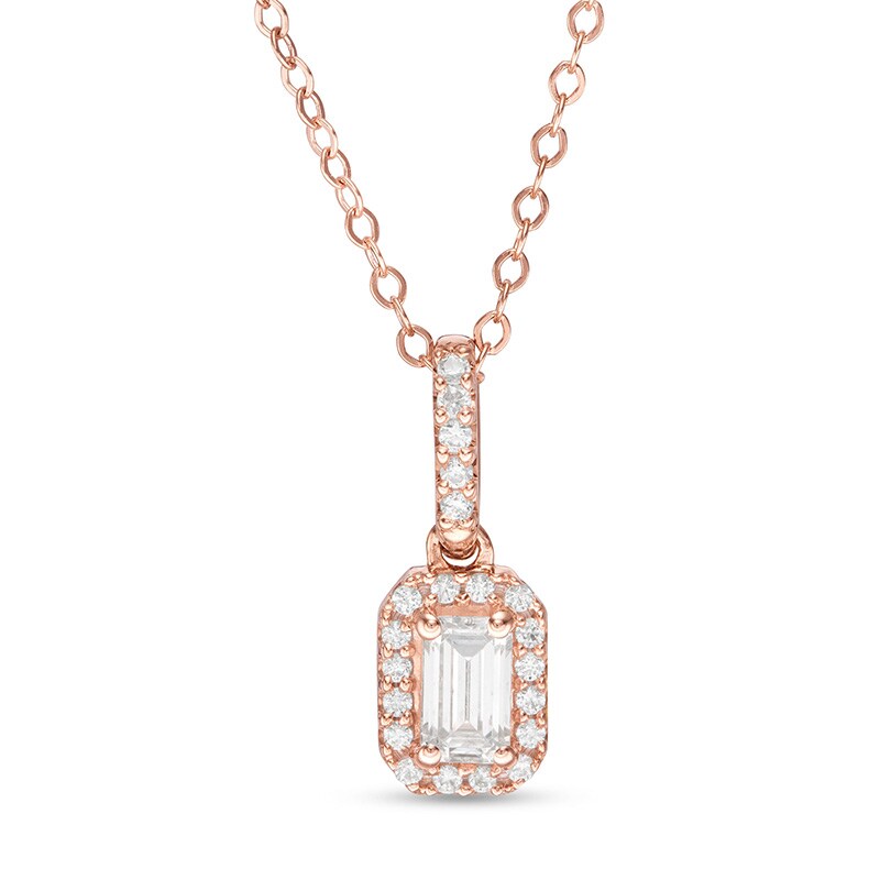 Main Image 1 of Previously Owned - 1/2 CT. T.W. Emerald-Cut Diamond Frame Pendant in 14K Rose Gold