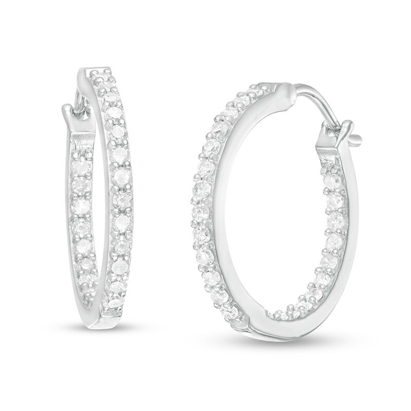 Main Image 1 of Previously Owned - 1/2 CT. T.W. Diamond Inside-Out Hoop Earrings in Sterling Silver