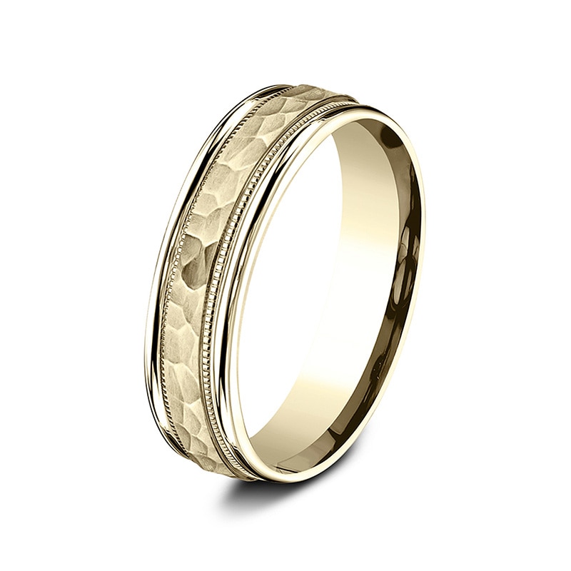 Main Image 2 of Previously Owned - 6.0mm Hammered Milgrain Comfort-Fit Wedding Band in 10K Gold