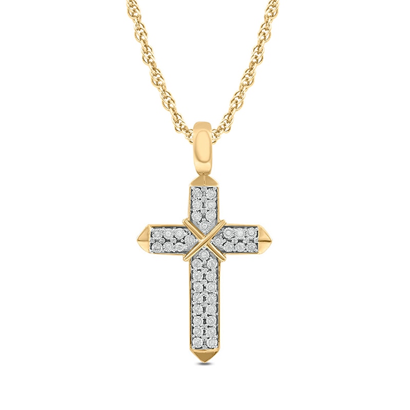 Main Image 1 of Previously Owned - Men's 1/8 CT. T.W. Diamond Double Row "X" Cross Pendant in 10K Gold