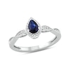 Thumbnail Image 1 of Previously Owned - Pear-Shaped Blue Lab-Created Sapphire and 1/10 CT. T.W. Diamond Engagement Ring in Sterling Silver