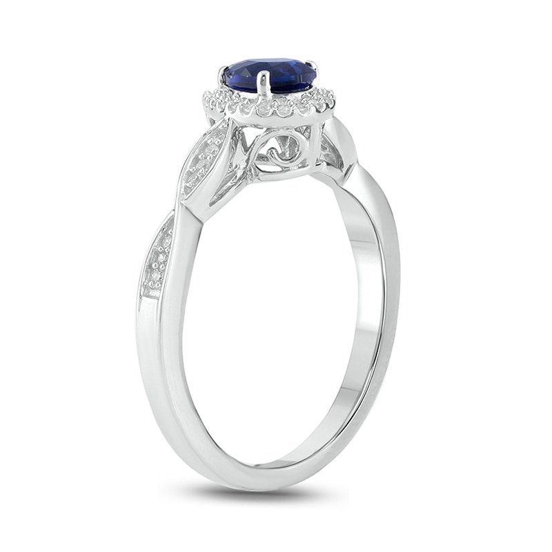 Main Image 2 of Previously Owned - Pear-Shaped Blue Lab-Created Sapphire and 1/10 CT. T.W. Diamond Engagement Ring in Sterling Silver