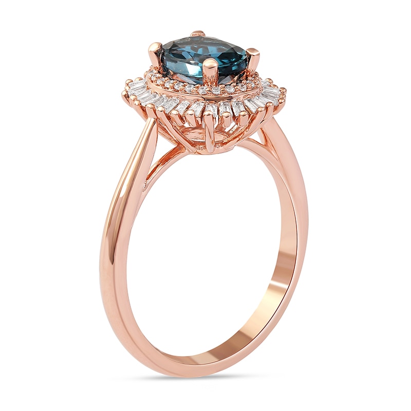 Main Image 2 of Previously Owned - Oval London Blue Topaz and 1/4 CT. T.W. Diamond Double Frame Ring in 10K Rose Gold