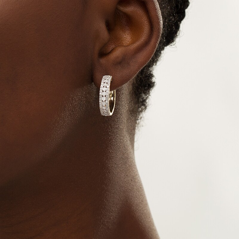 Main Image 2 of Previously Owned - 1 CT. T.W. Diamond Triple Row Hoop Earrings in 10K Gold