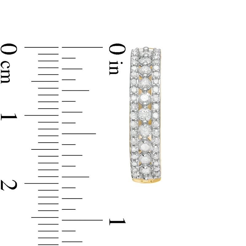 Main Image 3 of Previously Owned - 1 CT. T.W. Diamond Triple Row Hoop Earrings in 10K Gold