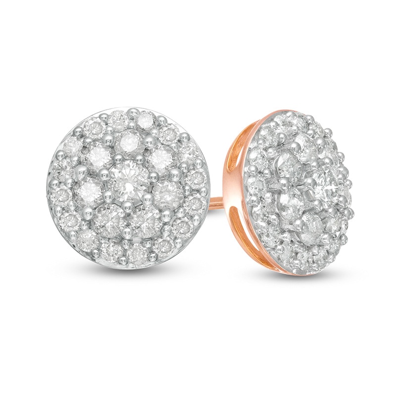 Main Image 1 of Previously Owned - 1 CT. T.W. Composite Diamond Circle Stud Earrings in 10K Rose Gold