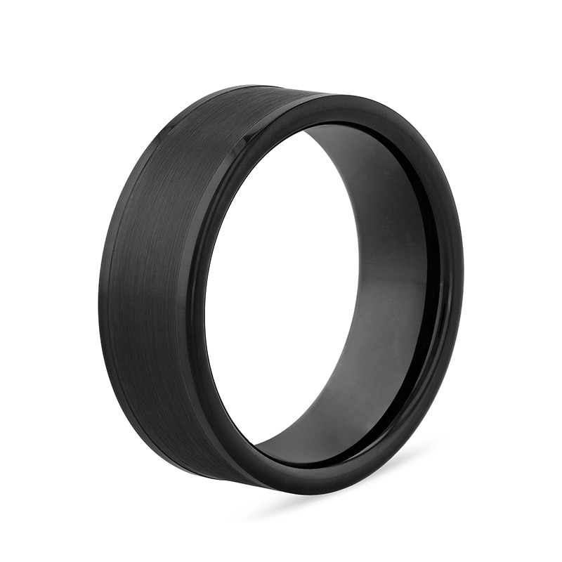 Main Image 3 of Previously Owned - Men's 8.0mm Brushed Inlay Comfort-Fit Engravable Wedding Band in Tungsten with Black IP (1 Line)