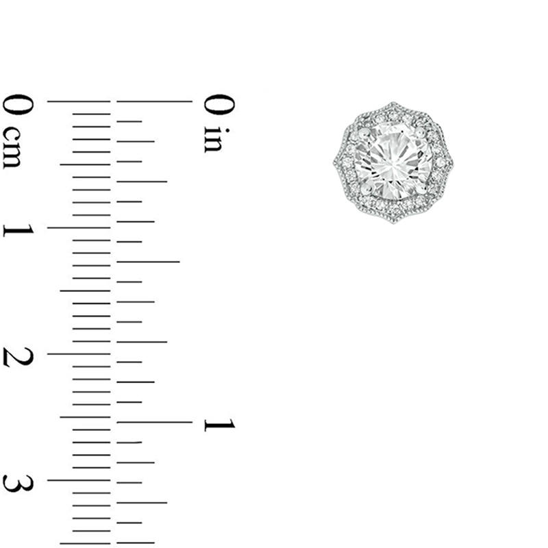 Main Image 3 of Previously Owned - White Lab-Created Sapphire and 1/10 CT. T.W. Diamond Vintage-Style Stud Earrings in 10K White Gold