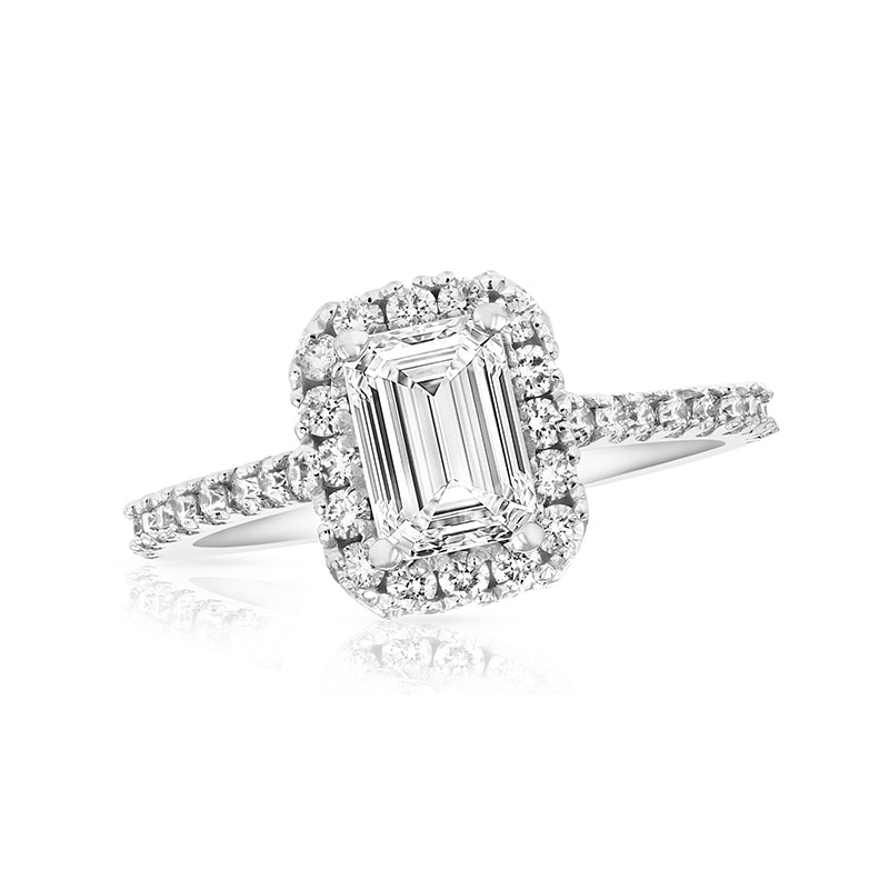 Previously Owned - 1-7/8 CT. T.W. Emerald-Cut Diamond Frame Engagement Ring in 14K White Gold