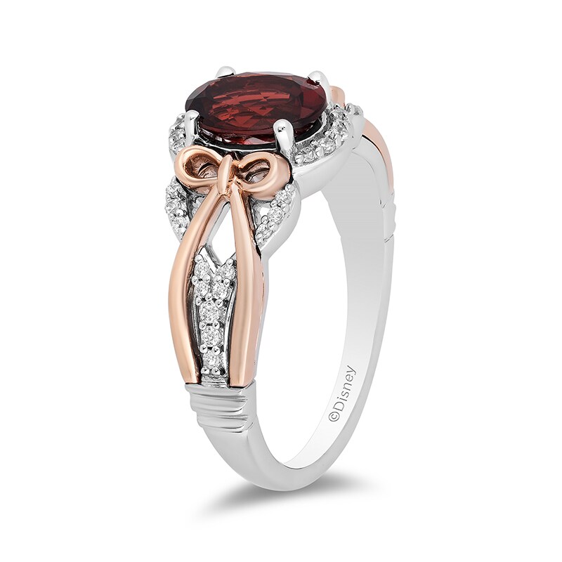 Main Image 2 of Previously Owned - Enchanted Disney Snow White Garnet and 1/6 CT. T.W. Diamond Ring in Sterling Silver/10K Rose Gold