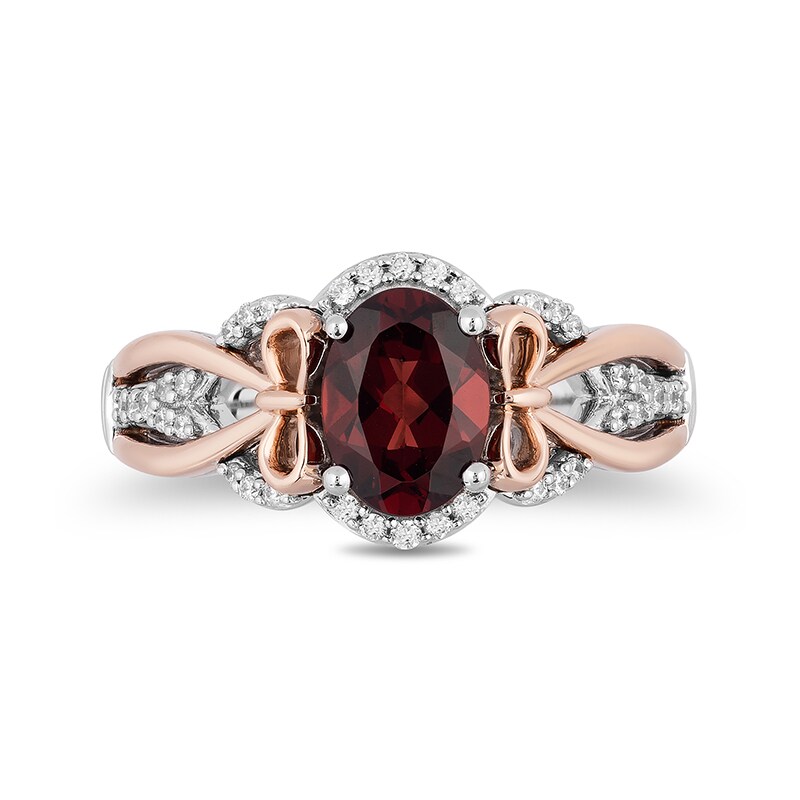 Main Image 4 of Previously Owned - Enchanted Disney Snow White Garnet and 1/6 CT. T.W. Diamond Ring in Sterling Silver/10K Rose Gold