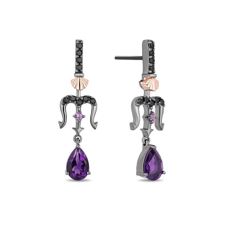 Main Image 2 of Previously Owned - Enchanted Disney Villains Ursula Amethyst and 1/6 CT. T.W. Black Diamond Earrings Sterling Silver