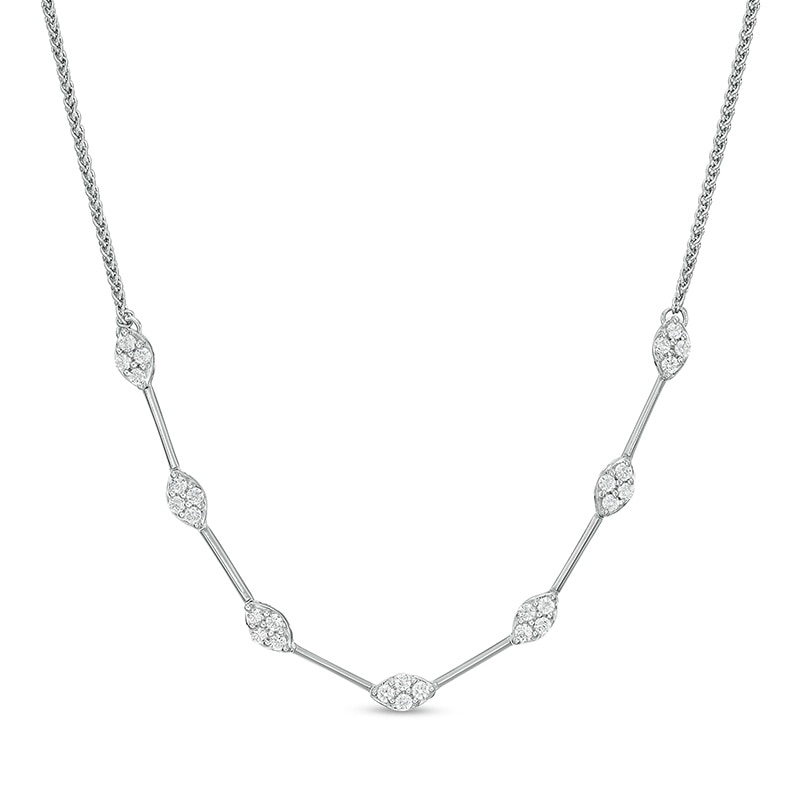 Main Image 1 of Previously Owned - Marilyn Monroe™ Collection 1/2 CT. T.W. Diamond Marquise Station Necklace in 10K White Gold