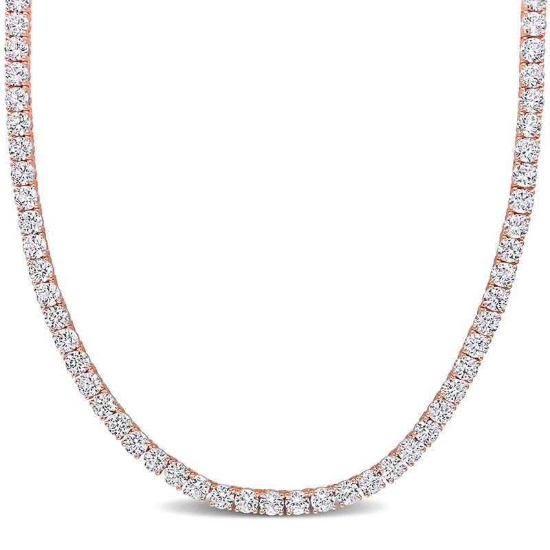 Main Image 1 of Previously Owned - 4.0mm Lab-Created White Sapphire Tennis Necklace in Sterling Silver with Rose Rhodium - 17"