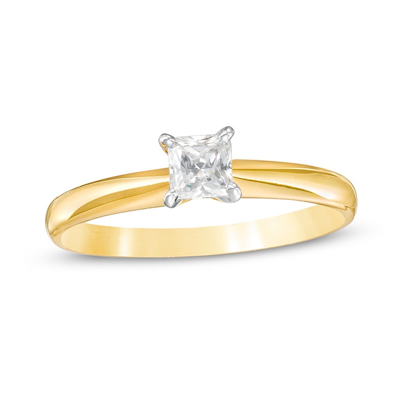 Previously Owned - 1/3 CT. Princess-Cut Diamond Solitaire Engagement Ring in 14K Gold (I/I2)