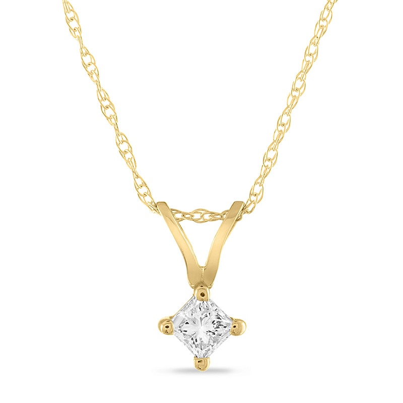 Main Image 1 of Previously Owned - 1/6 CT. Princess-Cut Diamond Solitaire Pendant in 14K Gold (J/I3)