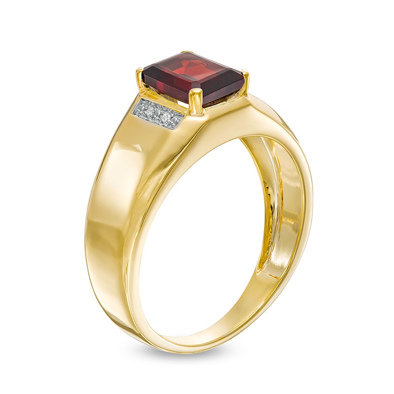Main Image 3 of Previously Owned - Men's Emerald-Cut Garnet and Diamond Accent Collar Ring in 10K Gold