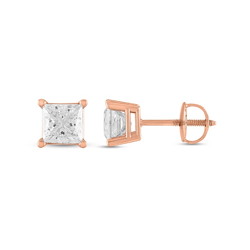 Main Image 2 of Previously Owned - 1/4 CT. T.W. Princess-Cut Diamond Stud Earrings in 14K Rose Gold