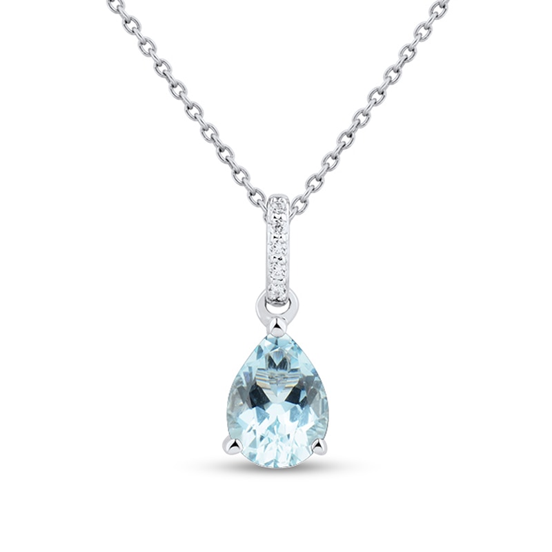 Main Image 1 of Previously Owned - Pear-Shaped Faceted Aquamarine and Diamond Accent Drop Pendant in 10K White Gold