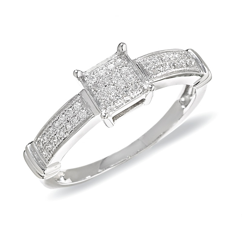 Main Image 1 of Previously Owned - 1/8 CT. T.W. Multi-Diamond Square Collar Ring in 10K White Gold