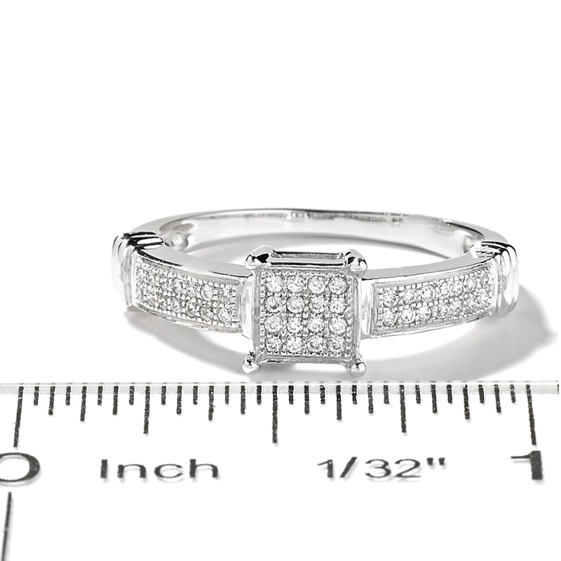 Main Image 3 of Previously Owned - 1/8 CT. T.W. Multi-Diamond Square Collar Ring in 10K White Gold