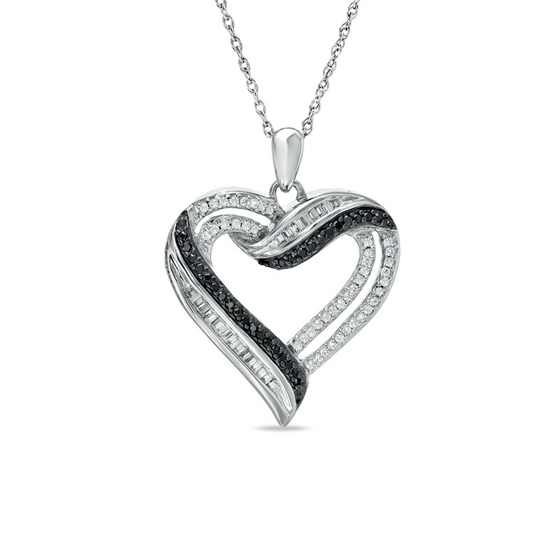 Main Image 1 of Previously Owned - 1/2 CT. T.W.  Black and White Diamond Heart Pendant in Sterling Silver