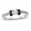 Thumbnail Image 0 of Previously Owned - 1/4 CT. T.W.  Black and White Diamond Station Engagement Ring in 10K White Gold