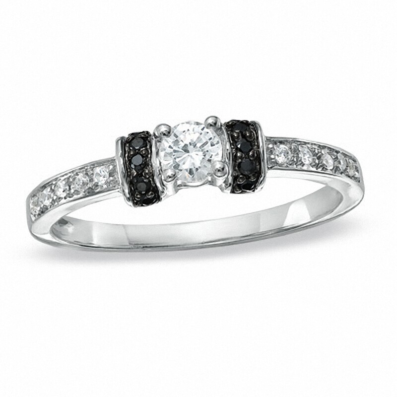 Previously Owned - 1/4 CT. T.W.  Black and White Diamond Station Engagement Ring in 10K White Gold