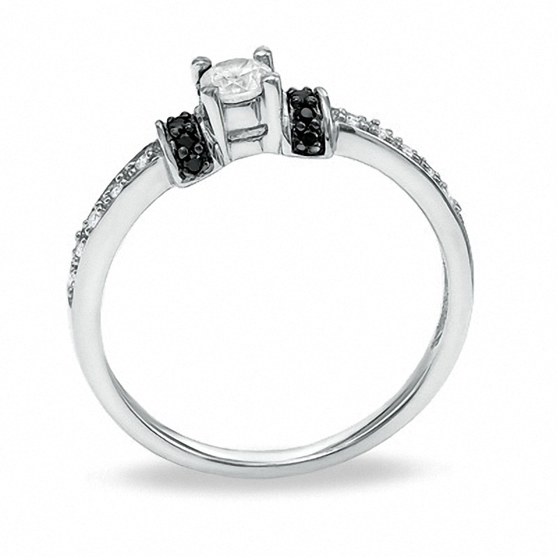 Previously Owned - 1/4 CT. T.W.  Black and White Diamond Station Engagement Ring in 10K White Gold