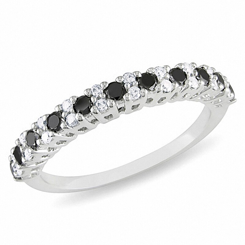 Previously Owned - 1/2 CT. T.W.  Black and White Diamond Band in 10K White Gold