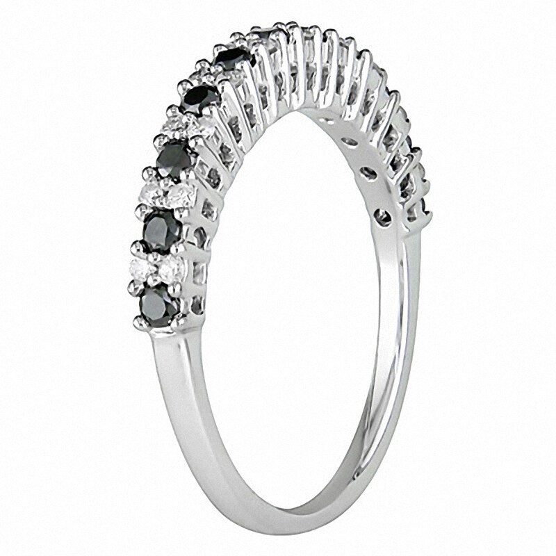 Previously Owned - 1/2 CT. T.W.  Black and White Diamond Band in 10K White Gold