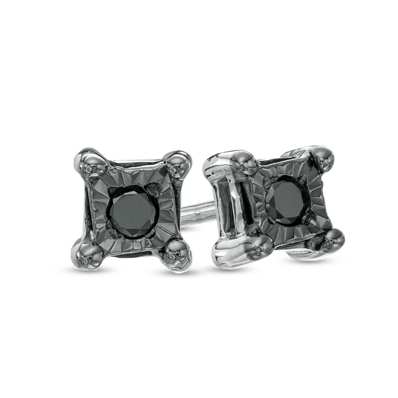 Previously Owned - Black Diamond Accent Square Stud Earrings in Sterling Silver