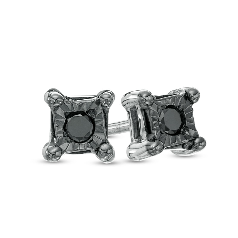Main Image 1 of Previously Owned - Black Diamond Accent Square Stud Earrings in Sterling Silver