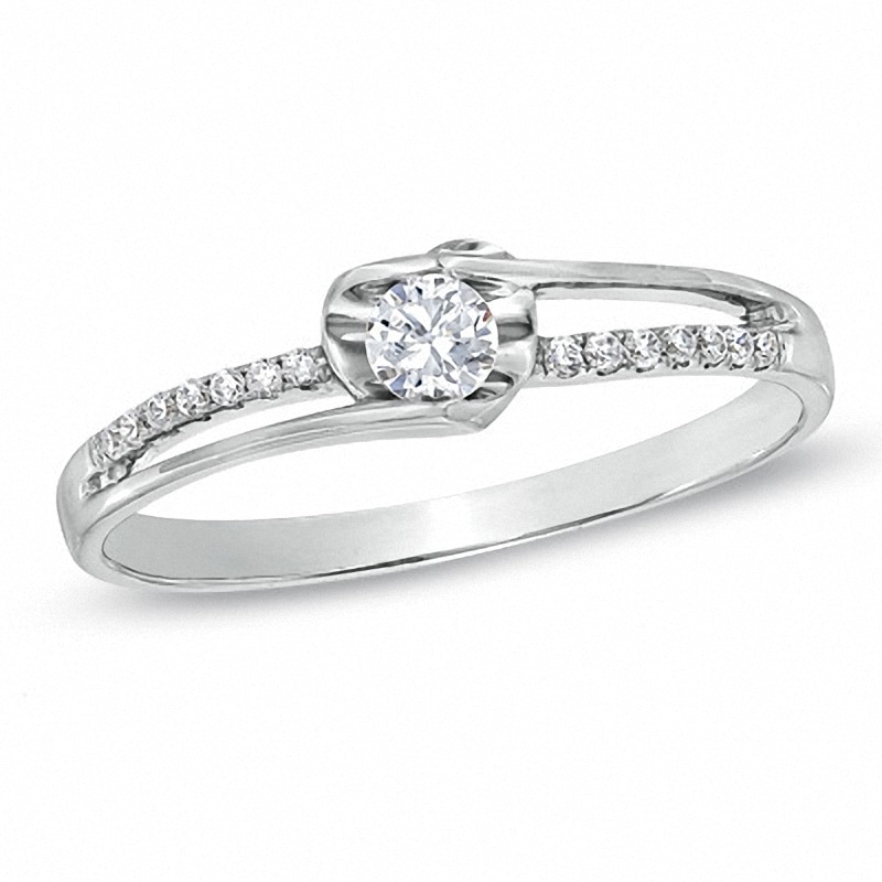Main Image 1 of Previously Owned - 1/8 CT. T.W. Diamond Split Shank Promise Ring in 10K White Gold